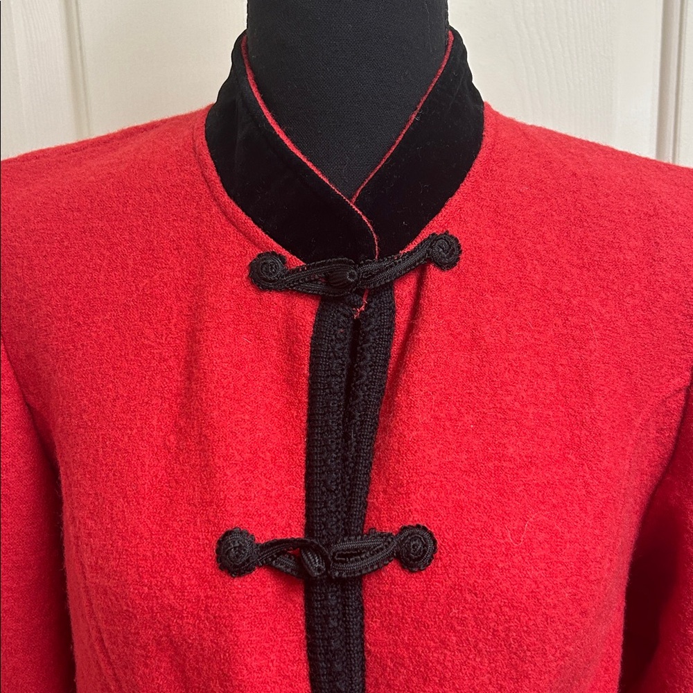 Geiger Boiled Wool Puff Sleeve Jacket with Toggle Closure, Red/black, Size 38 - Picture 2 of 9
